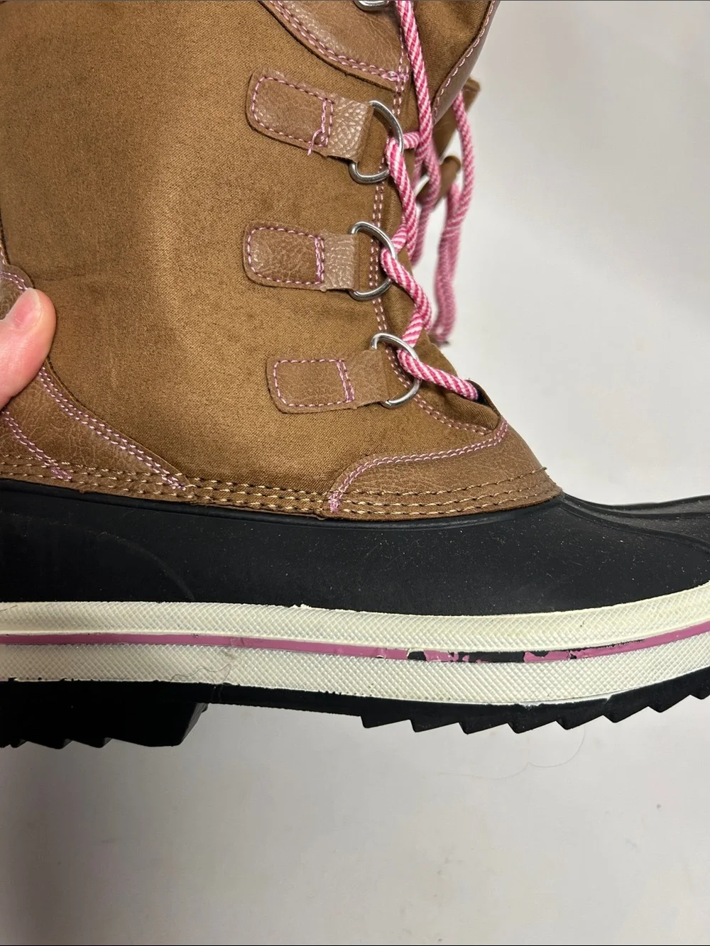 Brown  Winter Boots with Pink Laces girls, snow boots size 3, fall Creek kids